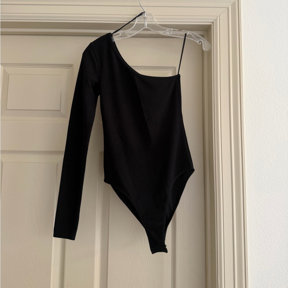 Zara One-Shoulder Ribbed Black Bodysuit